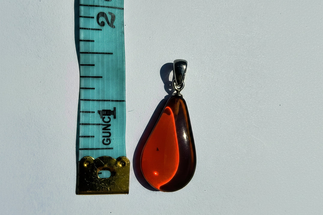 Baltic Amber and Stamped 925 Silver Small Teardrop Pendant S