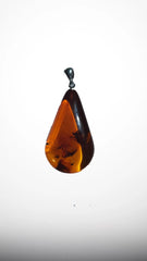 Baltic Amber and Stamped 925 Silver Pendant Long Teardrop L