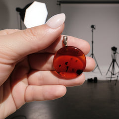Baltic Amber and Stamped 925 Silver Round Pendant