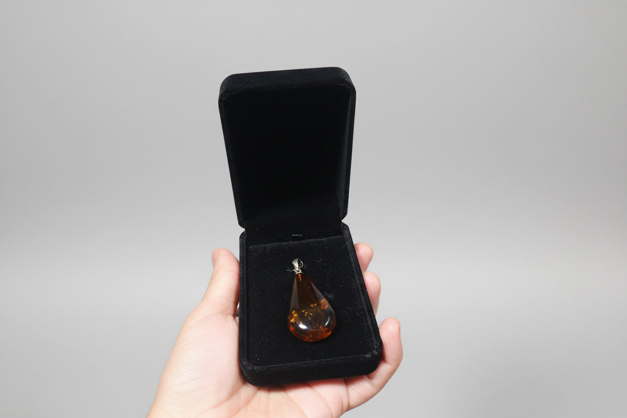 Baltic Amber and Stamped 925 Silver Pendant Long Teardrop L