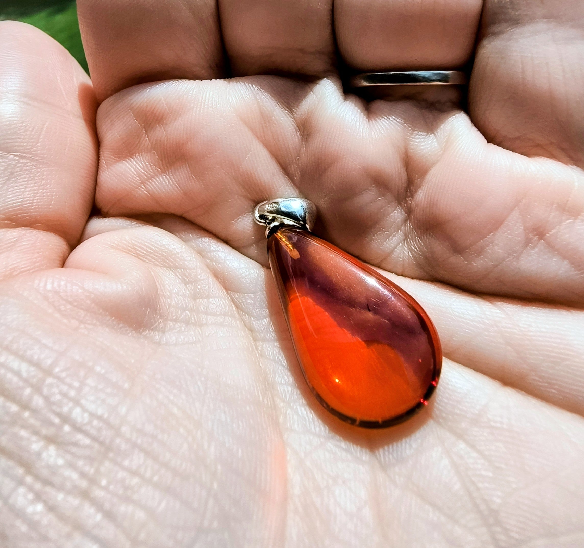 Baltic Amber and Stamped 925 Silver Small Teardrop Pendant S