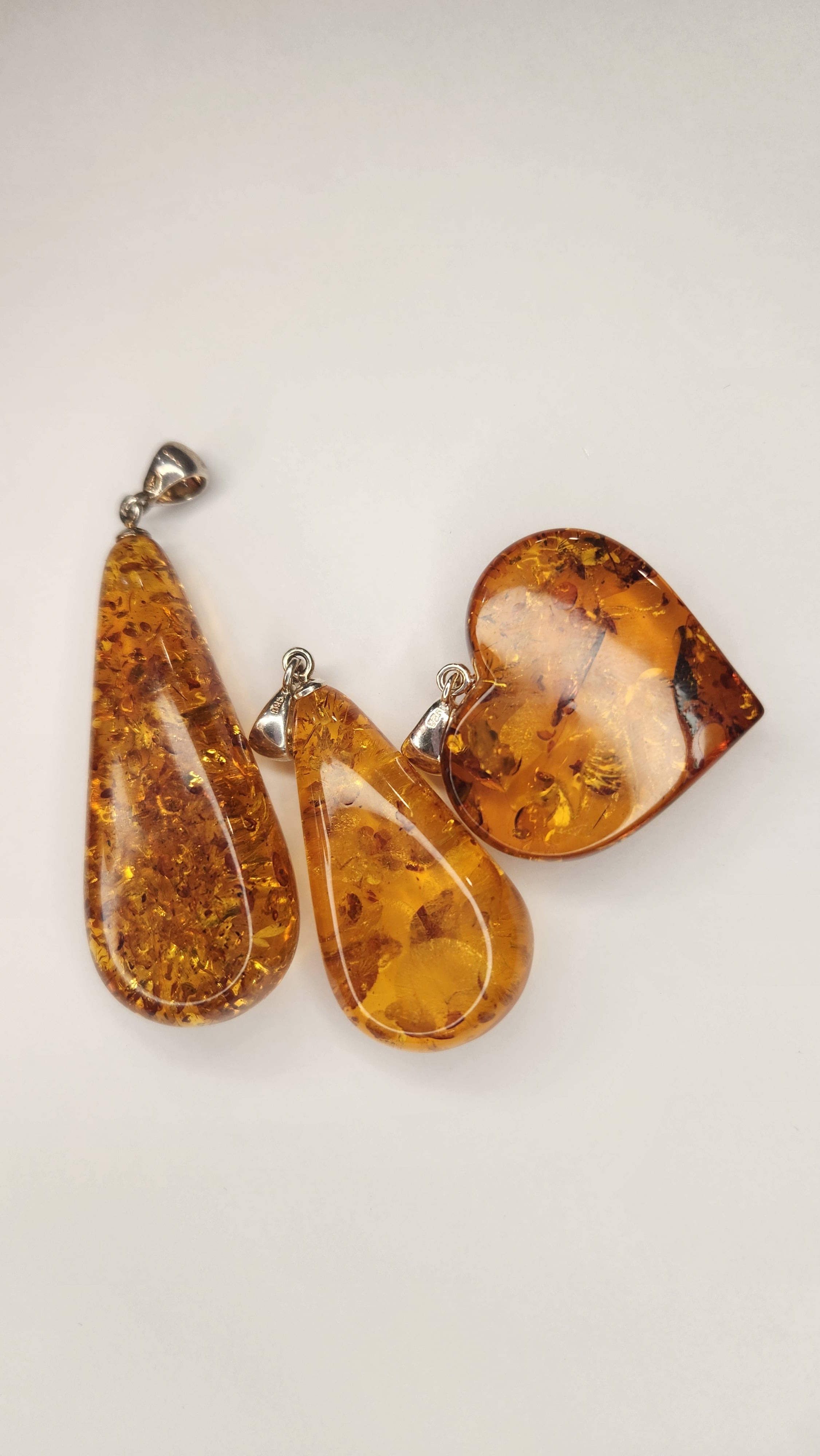 Long Baltic Amber Drop Pendant (.925 Silver, Premium Quality)